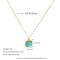Detail showing 4.7g stainless steel necklace with 18K gold plating and square turquoise - Turquoise Blue Style (MSNK0303-BU)