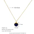 Detailed view of 304 stainless steel necklace with 18K PVD gold plating and blue stone - Dark Blue/Lapis Lazuli Texture (MSNK0304-DKBU)