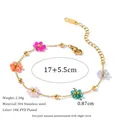 Detail view of colorful floral bracelet made of 304 stainless steel with 18K PVD gold plating - Colorful Flower Bracelet / Gold