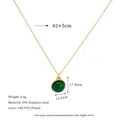 Detail showing 304 stainless steel necklace specs with green stone pendant and dimensions - Dark Green (MSNK0304-DKGN)