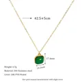 Detail of 18k PVD gold plated stainless steel necklace with square green natural stone - Dark Green Stone Style (MSNK0303-DKGN)