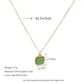 Detail of 18K gold plated stainless steel necklace with green stone pendant and dimensions - Emerald Green Style (MSNK0303-GN)