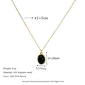 Detail of oval black stone pendant with 18K gold plated stainless steel O-chain - Black