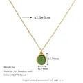 Detailed dimensions of 18K gold plated stainless steel necklace with green stone pendant - Green