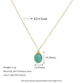 Detailed view of oval turquoise pendant on 18K PVD gold plated stainless steel necklace - Turquoise