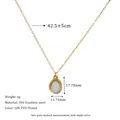 Detailed technical diagram of 18K gold-plated oval gemstone necklace with dimensions - Gray