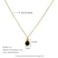 Detailed spec view of a 18K PVD gold plated stainless steel necklace with black teardrop charm - Black (MSNK0307-BK)