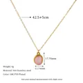 Detail view of pink oval stone pendant on 18K gold plated stainless steel necklace - Pink