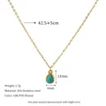 Detailed view of gold stainless steel necklace with green stone and size specifications - Light Blue (MSNK0307-BU)