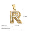 Letter R pendant in 18K gold plated stainless steel with inlaid white faux pearls - Letter R Style (MSPJ0001-R)