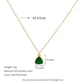Macro detail of gold 304 stainless steel chain with 15.2mm green triangle stone pendant - Dark Green (MSNK0306-DKGN)