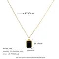 Detail showing dimensions of 18K gold-plated necklace with a black stone pendant - Black