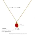 Detail showing 18K gold plated stainless steel necklace chain and red gemstone pendant size - Red