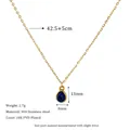 Detail showing dimensions of 18K gold plated necklace with blue teardrop gemstone - Dark Blue (MSNK0307-DKBU)