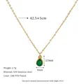 Detail view of gold PVD plated 304 stainless steel necklace with green teardrop stone - Green (MSNK0307-DKGN)