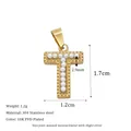 Golden 304 stainless steel letter T pendant with 18K gold plating and inlaid pearls - Letter T Style (MSPJ0001-T)