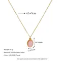 Detail view of pink stone pendant with 18K PVD gold plating and dimension markings - Pink