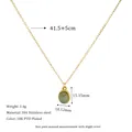 Detailed view of 18K gold plated stainless steel necklace with green oval stone pendant - Green (MSNK0311-GN)
