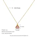 Detail view of pink stone pendant with dimensions and 304 stainless steel material specs - Pink (MSNK0306-PK)