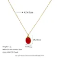 Detail showing 18K PVD gold stainless steel necklace dimensions with red stone pendant - Burgundy