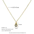 Detail of 18K PVD gold necklace with grey stone pendant showing material and size specs - Gray (MSNK0307-GY)