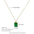 Detail of 18K gold-plated necklace with green gemstone pendant and sizing measurements - Dark Green