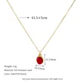 Detail view of 18K gold plated stainless steel necklace with red stone pendant and specs - Red (MSNK0311-RD)