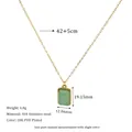 Detail view showing 18K gold plated stainless steel chain and green stone pendant specs - Green