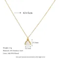 Detailed dimensions of gold triangle natural stone necklace in 18K PVD plated stainless steel - White (MSNK0306-WH)
