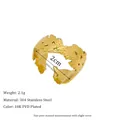 Detail showing dimensions and 18K gold plating specs of the leaf shaped steel ring - Leaf Style (MSR0091)
