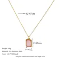 Detail of pink stone rectangular pendant on 18K gold-plated stainless steel chain necklace - Pink
