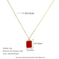 Macro detail of 18K gold-plated necklace with a red rectangular pendant and measurements - Red