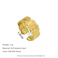 Detailed view of 18K PVD gold plated 304 stainless steel ring with leaf pattern engraving - Hollow Petal Carving (MSR0094)