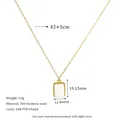 Detail view of gold square necklace with dimensions and 18K PVD plated steel markings - White