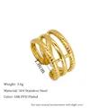 Detail showing 304 stainless steel gold ring with 18K PVD coating and dimensions - Multi-Layer Hollow Modern (MSR0095)
