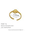 Detail of 18K PVD gold plated stainless steel clover ring with dimensions and 1.4g weight - Simple Clover Style (MSR0173)
