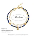 Detailansicht eines zweilagigen Lapis-Lazuli-Armbands mit 18 Karat PVD-Goldbeschichtung - Doppellagiger Runder Einzelner Diamant-Anhänger-Stil(MSB0148)