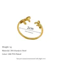 Detail of 18K gold plated stainless steel open ring featuring a delicate bow design - Bowknot Decoration Style (MSR0174)