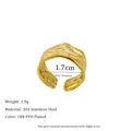 Macro view of 18K PVD gold plated wavy open ring showing 1.7cm inner diameter and 3.9g weight - Wave Style (MSR0162)