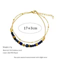 Detail der 18K vergoldeten Doppelschicht-Kette mit blauen Lapis-Perlen aus 304 Edelstahl - Doppellagige Feine Kettenperlen(MSB0150)