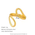 Macro view of 18K gold plated stainless steel wave ring with 2cm diameter details - Double Ring Wave Twist (MSR0099)