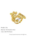 Detail of 18K gold plated 304 stainless steel leaf ring with engraved vein textures - Natural Leaf Style (MSR0176)