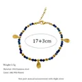 Macro detail of Lapis Lazuli beaded bracelet with 18K gold-plated stainless steel charms - Beaded Gold Water Drop Pendant Style(MSB0151)