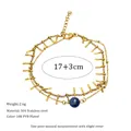 Detail of 18K PVD gold plated stainless steel bracelet with blue lapis lazuli stone charm - Double Layer Irregular Pendant Single Faceted Bead Style(MSB0153)