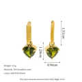 Detailed sizing chart for gold heart earrings with emerald zircon and 18K PVD plating - Dark Green
