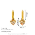 Detailed size specifications of 18K gold-plated heart earrings with pink zircon stones - Champagne