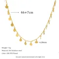 Detail of 18K PVD plated stainless steel necklace showing round sequins and dimensions - Smooth Disc Gold Style (MSNK0342) / Gold
