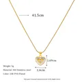 Macro detail of gold-plated heart pendant with dimensions and 304 stainless steel specs - Double Layer Shell Heart Style (MSNK0394)