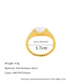 Detail view of gold stainless steel heart ring showing 1.7cm diameter and 4.8g weight - US 6 / Gold