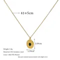 Detailed specs of gold oval pendant necklace with blue gemstone in 18K PVD plated steel - Black (MSNK0482-BK)
